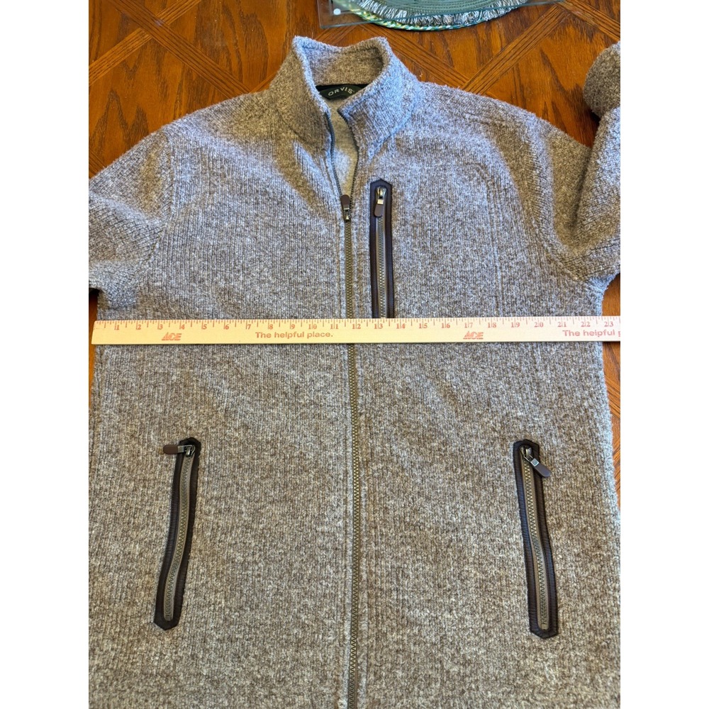 Orvis Sweater Mens Medium Beige Full Zip Mock Neck Knit Jacket Fleece Lined - Picture 8 of 10